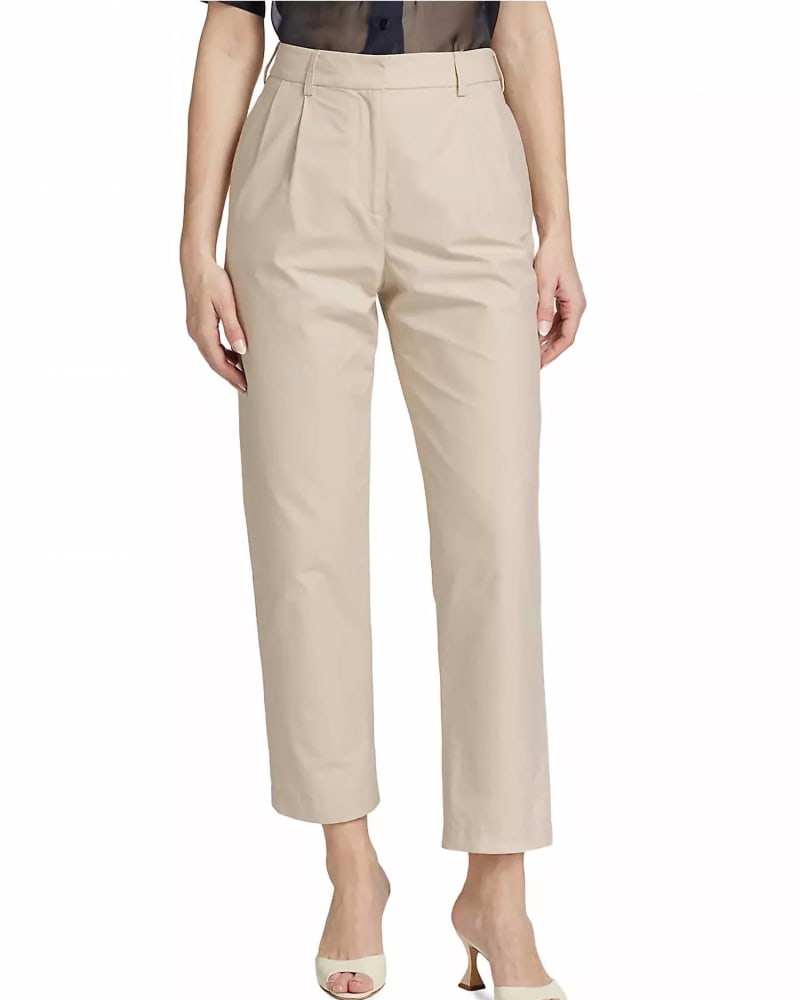 Front of a model wearing a size 10 Ivy Tailored Straight-Leg Pants In Khaki in Khaki by TWP. | dia_product_style_image_id:360437